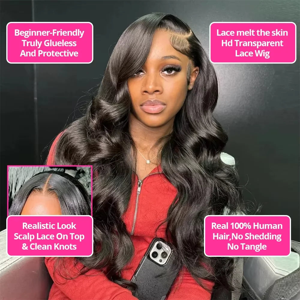 300%  Density  Body Wave  Human Hair Wig -30-36'' Lace Frontal ( 13x6 / 13x4 /  5x5 )  Glueless , Transparent HD