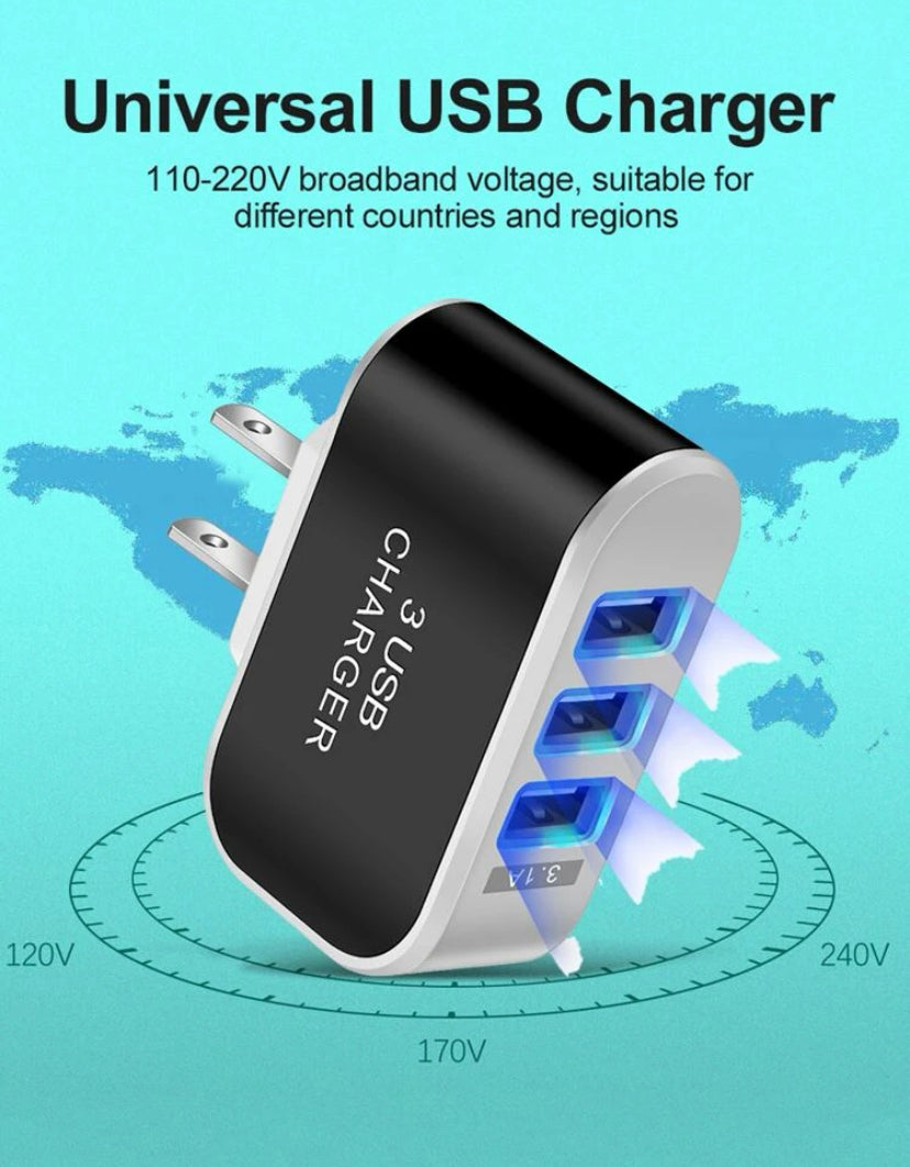Vanou Tech 3-Port USB Wall Charger Block - Fast Charging Cube Adapter