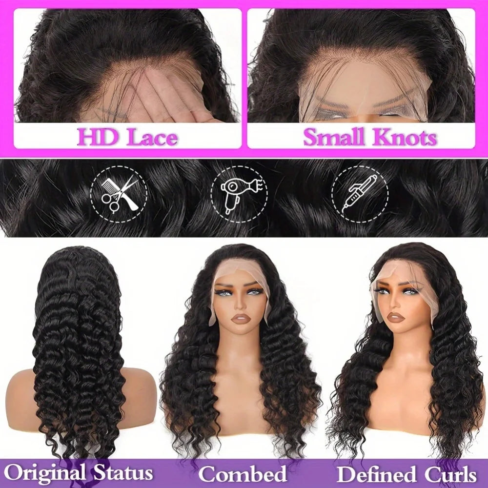 13x4 Bye Bye Knots  Glueless  Deep Wave Bob Wig -  200% Density Human  Hair,  Pre- Plucked Wear & Go
