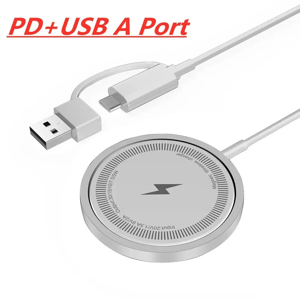 ''Magnetic  Wireless Charger Pad Desktop PD/USB Port Chargers Fast Charging for iPhone 16 15 14 13 12 Pro Max''