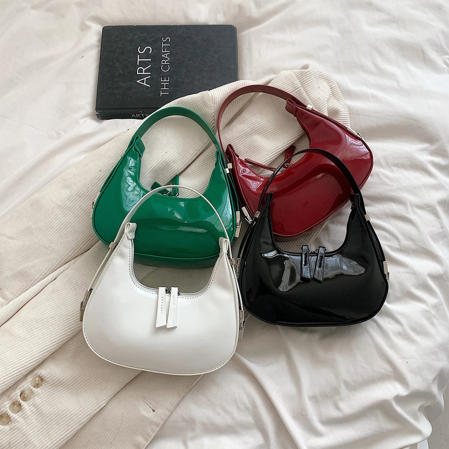 Half Moon Bag Vintage PU Leather Small Shoulder Bag  - Chic Crossbody Handbag