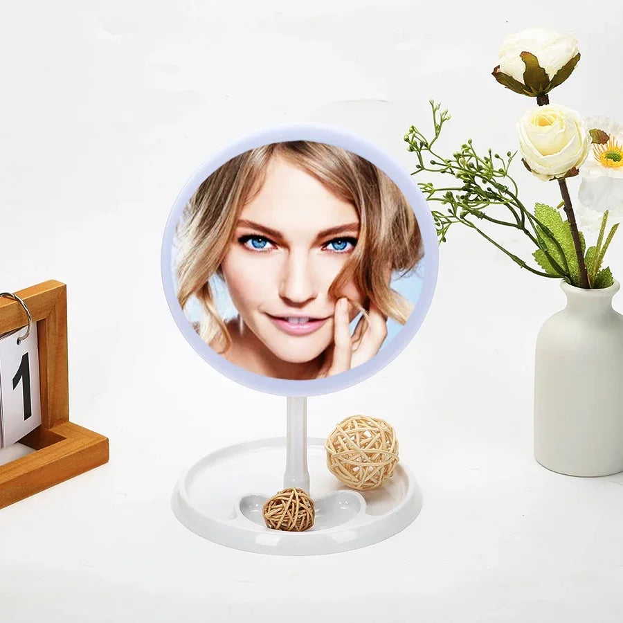 Adjustable Round LED Vanity Mirror - USB Rechargeable Makeup Mirror