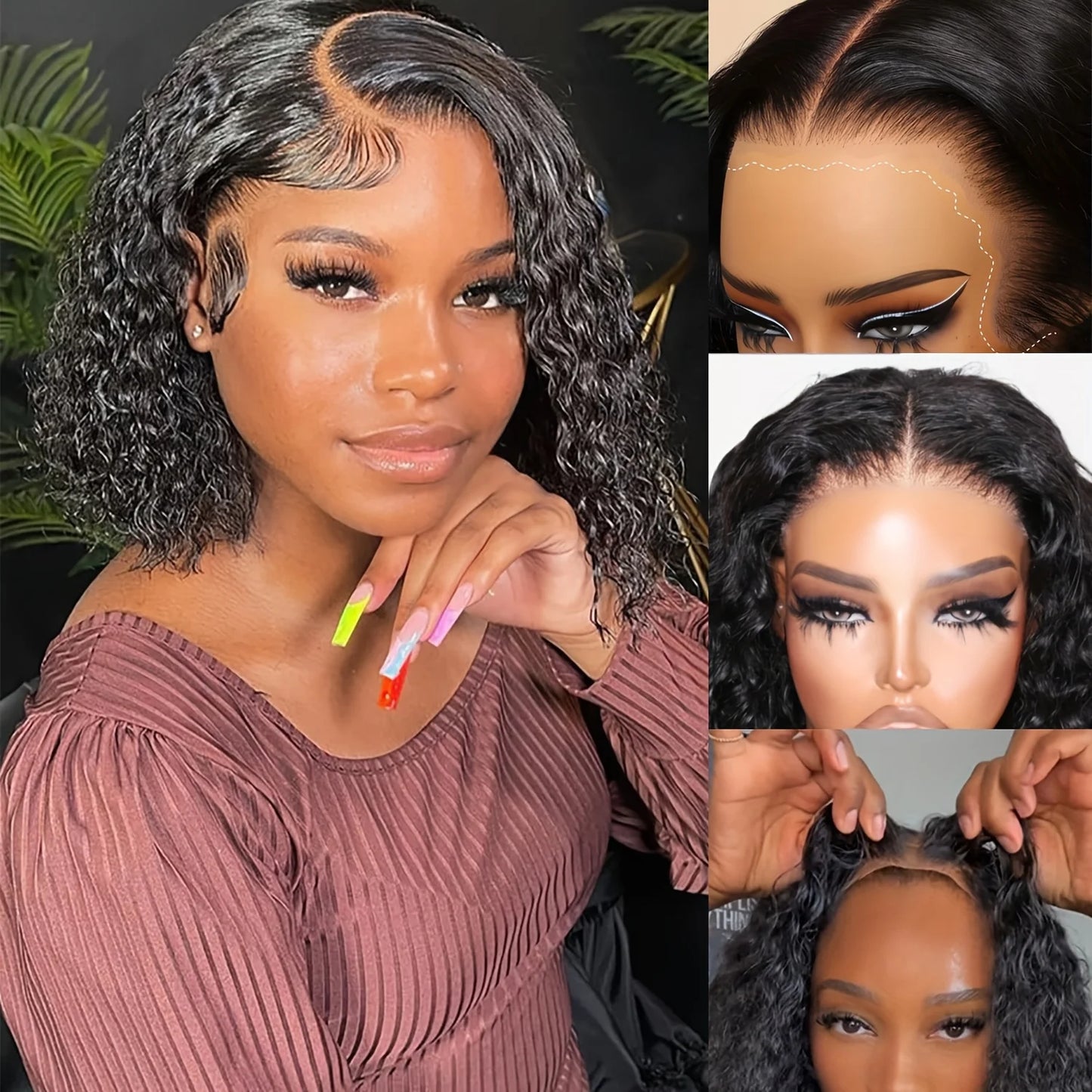 13x4 Bye Bye Knots  Glueless  Deep Wave Bob Wig -  200% Density Human  Hair,  Pre- Plucked Wear & Go