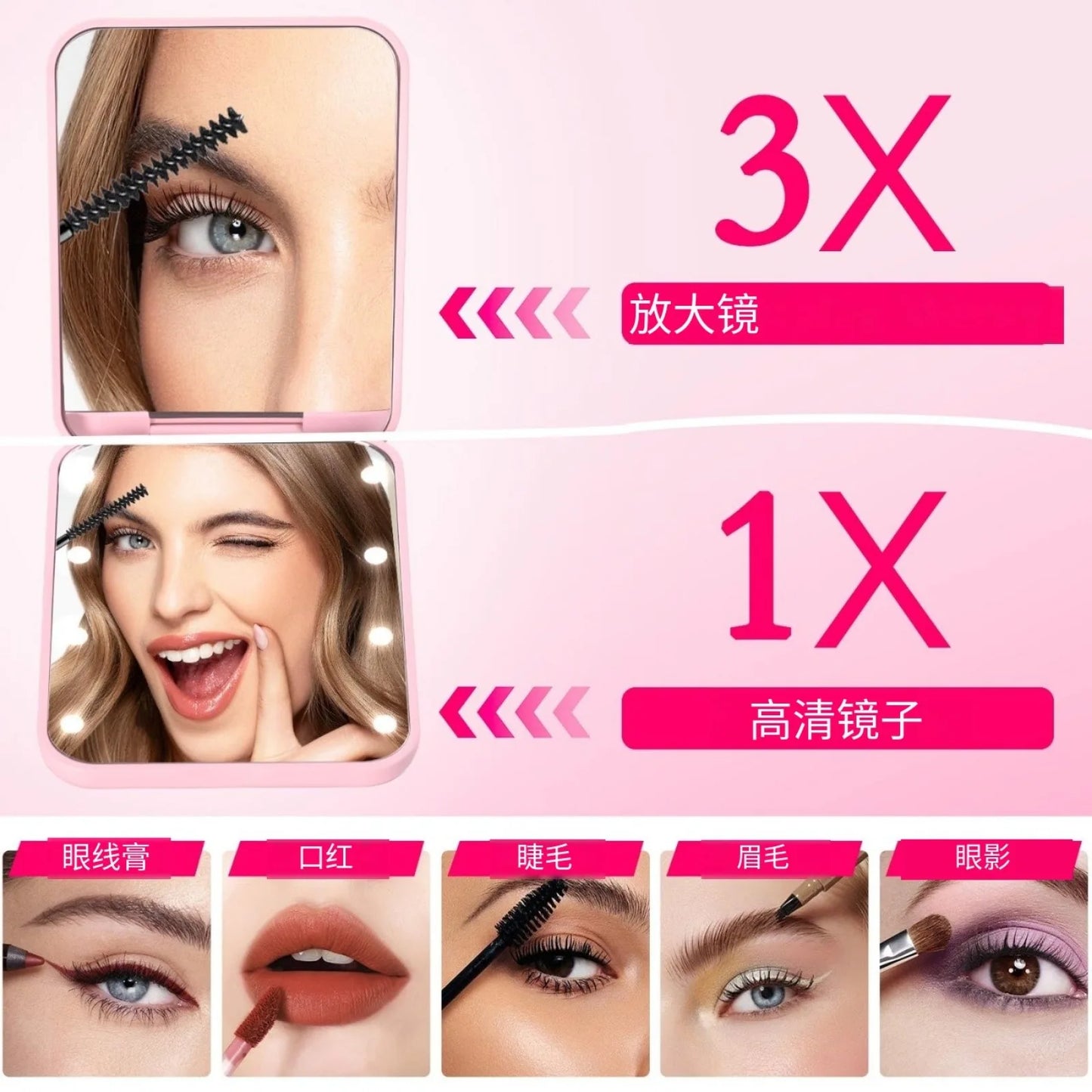 LED Lighted  Mini Compact Mirror - Foldable & Portable