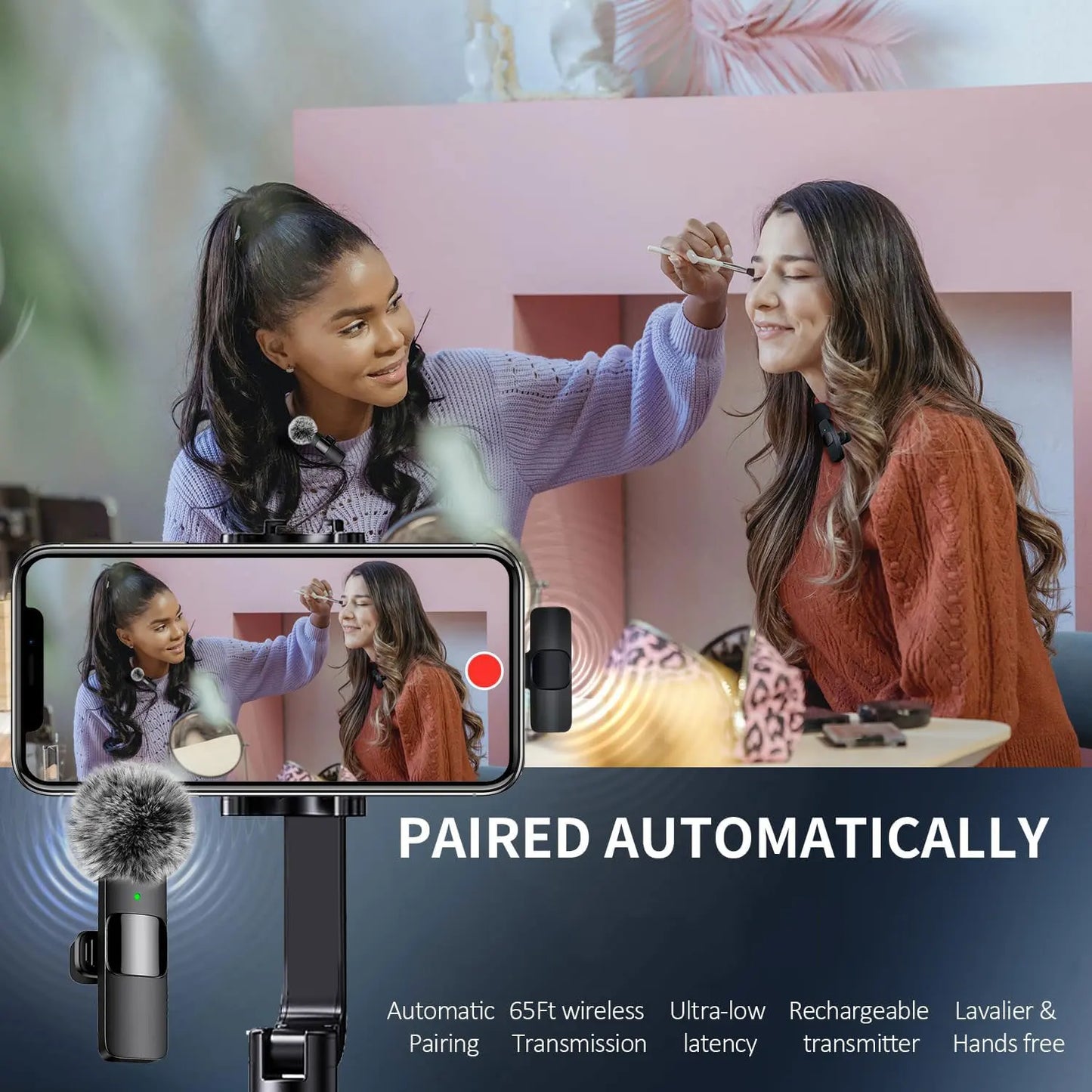 K60 Wireless Lavalier Microphone Mini Audio Video Recording Mic For iPhone,  Android &  Laptop - Perfect for  Live  Streaming,  Vlogging &  Interviews