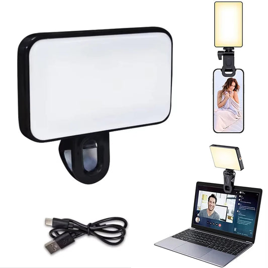 New Portable Mini Selfie Fill Light - 3  Modes,  Adjustable Brightness,  Rechargeable Clip- On For Mobile Phones &  Laptops