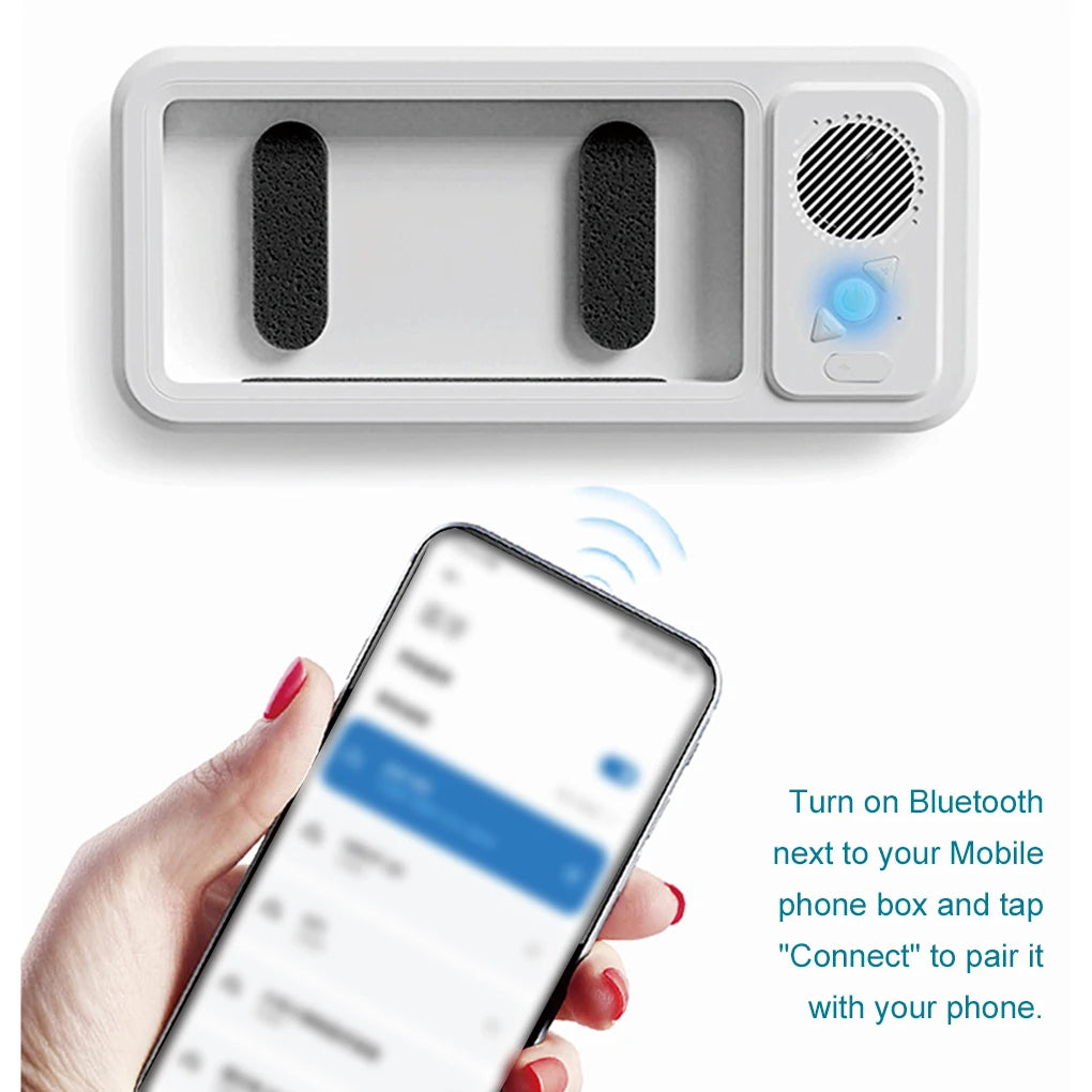 Shower Phone Holder with Bluetooth Speaker -  IPX4 Waterproof,  Anti-Fog Touch Screen Wall Mount 
﻿