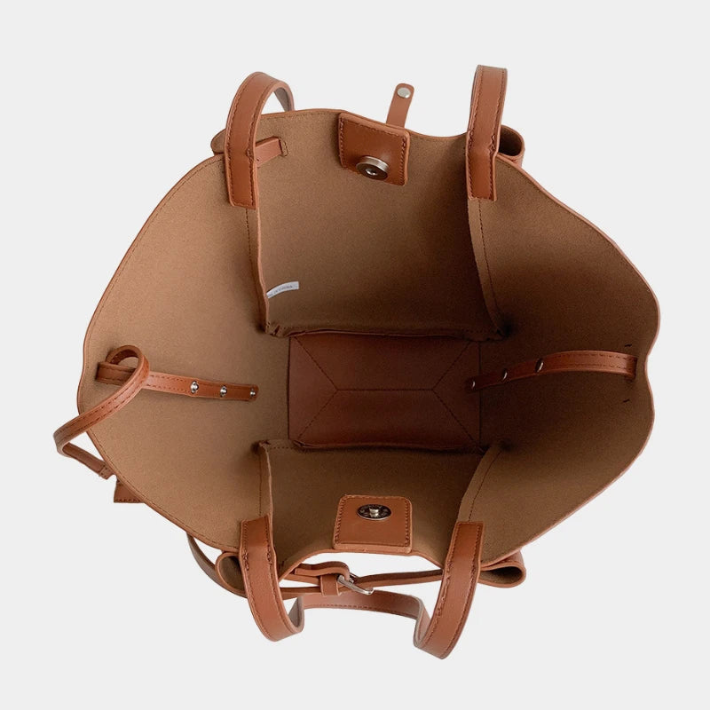 Soft PU Large Capacity Tote Bag Women Fashion Korean Style Commuter Shoulder Bag Solid Color Retro Minimalist Handbag