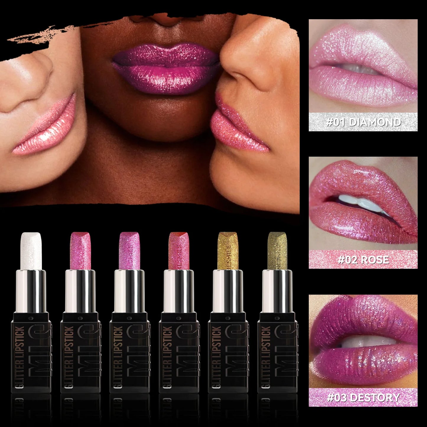 Waterproof Glitter Lipstick - Long-lasting Sparkle Lip Color