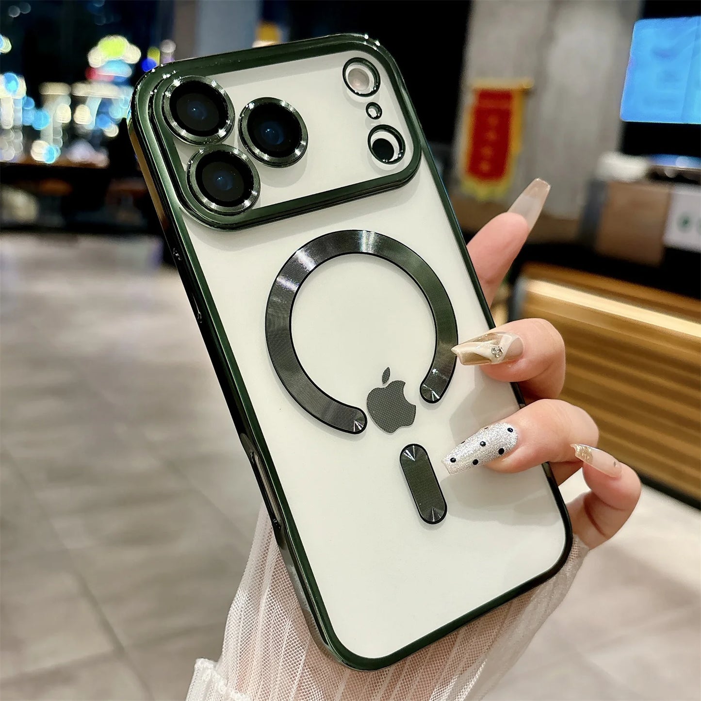 iPhone 17 /17 Pro iphone17 Air Soft Silicone Magnetic Case - Transparent  MagSafe  Cover with Full  Lens Camera Protection (Gold Frame)