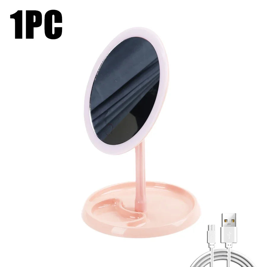 Adjustable Round LED Vanity Mirror - USB Rechargeable Makeup Mirror