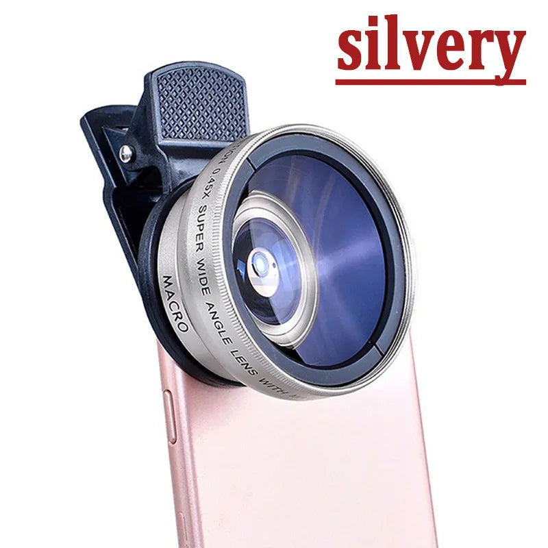 2 IN 1 Lens Universal Clip 37mm Mobile Phone Lens  0.45X  Super Wide + Macro HD  For iPhone &  Android