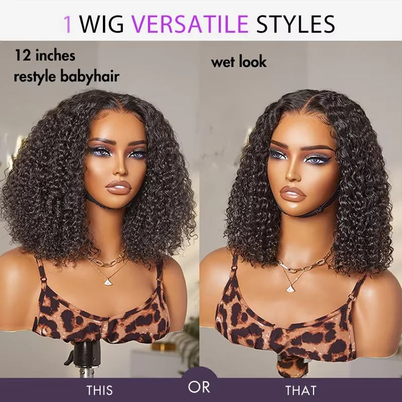 250 % Density Glueless   Deep Wave   Bob Wig - 10 Inch 5x5   Lace Front Human  Hair   (Ready to Wear)