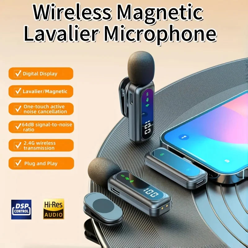 Wireless Lavalier Microphone – Professional Lapel Mic with Noise Cancellation for Vlog, Interviews & Conferences