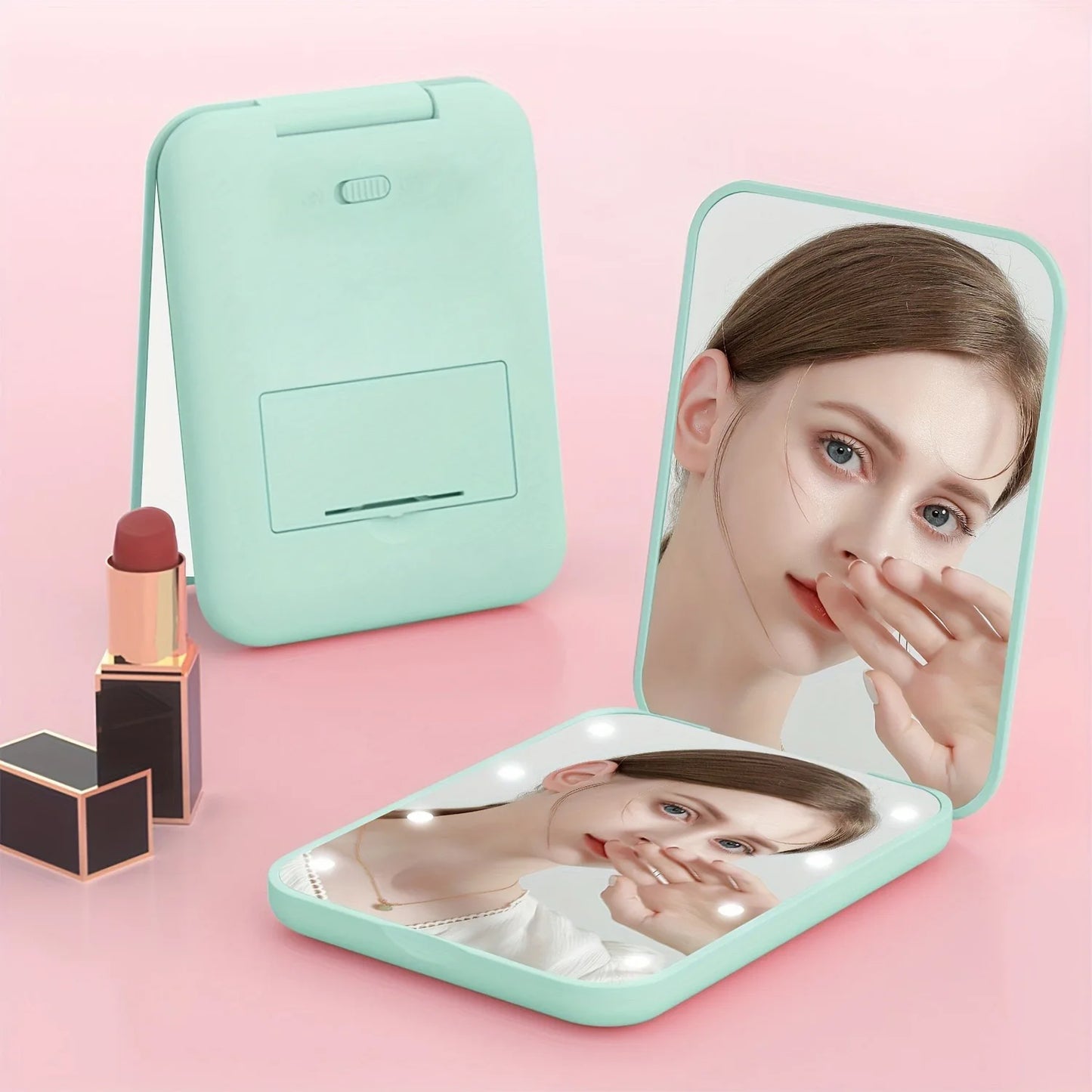 LED Lighted  Mini Compact Mirror - Foldable & Portable