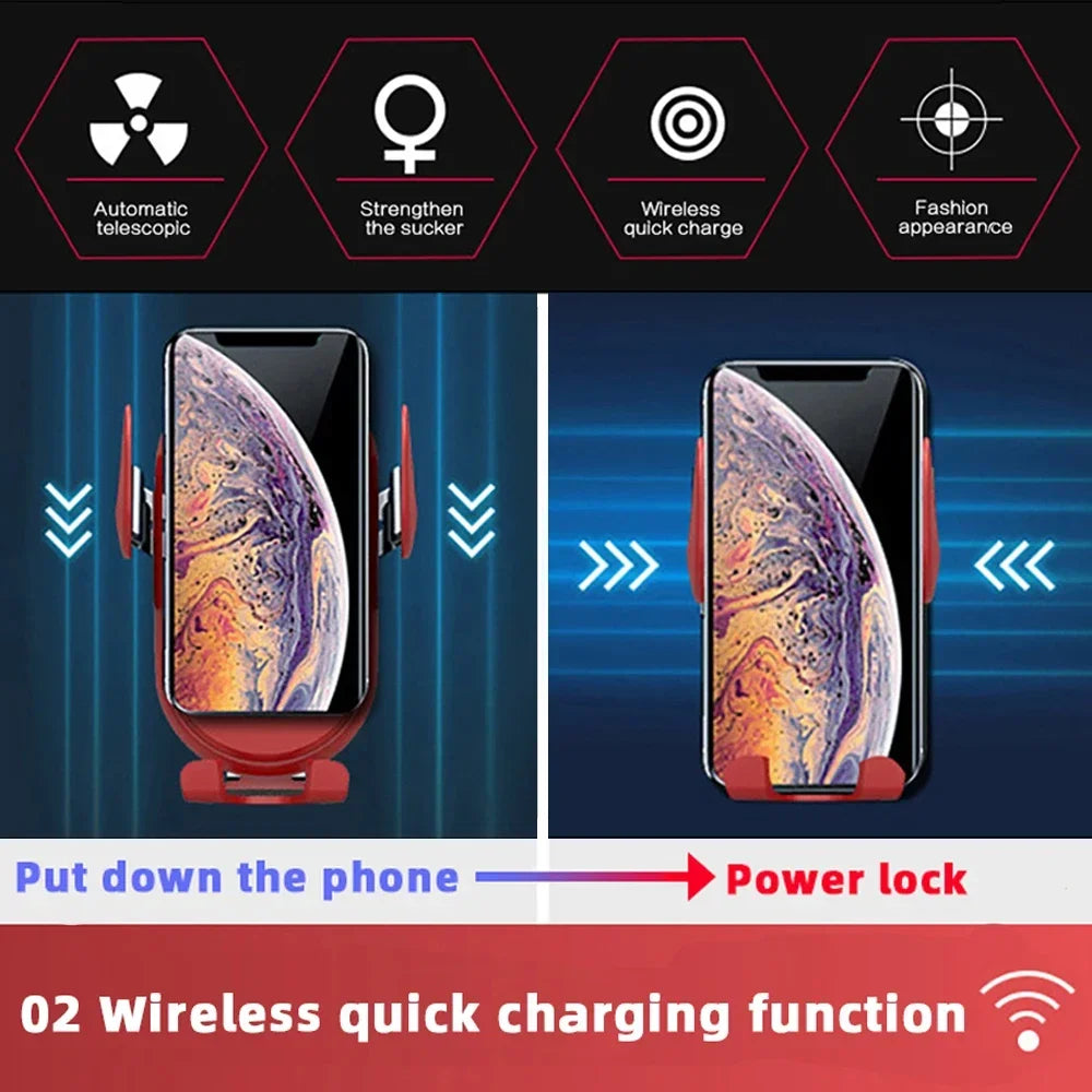 Fashion Qi Fast Wireless Charger Car Phone Holder -   Air Vent Mount
