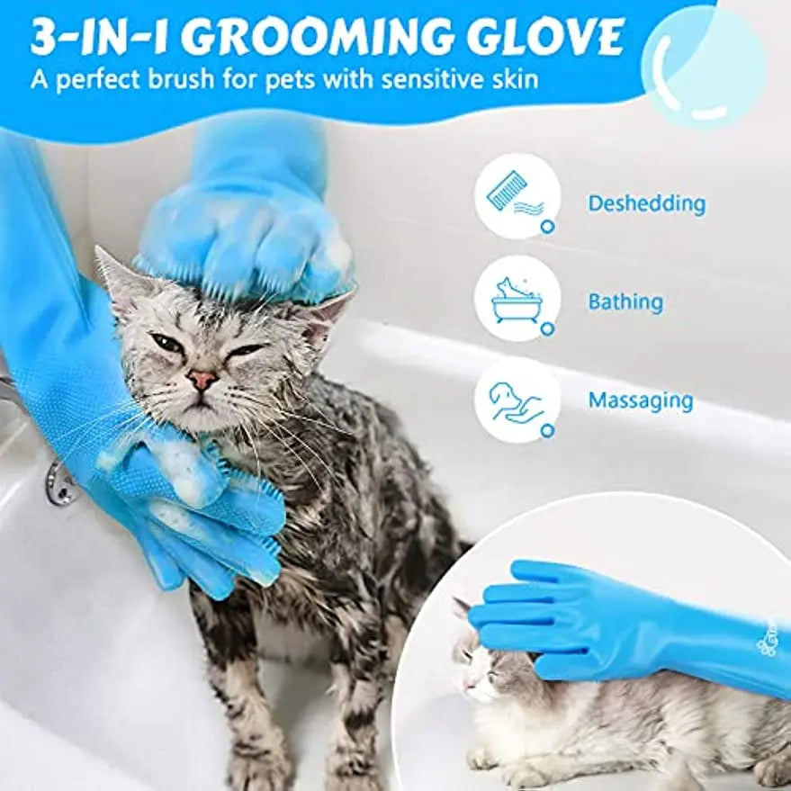 Pet Grooming &  Bathing Gloves - Hair Removal Massage Mitt