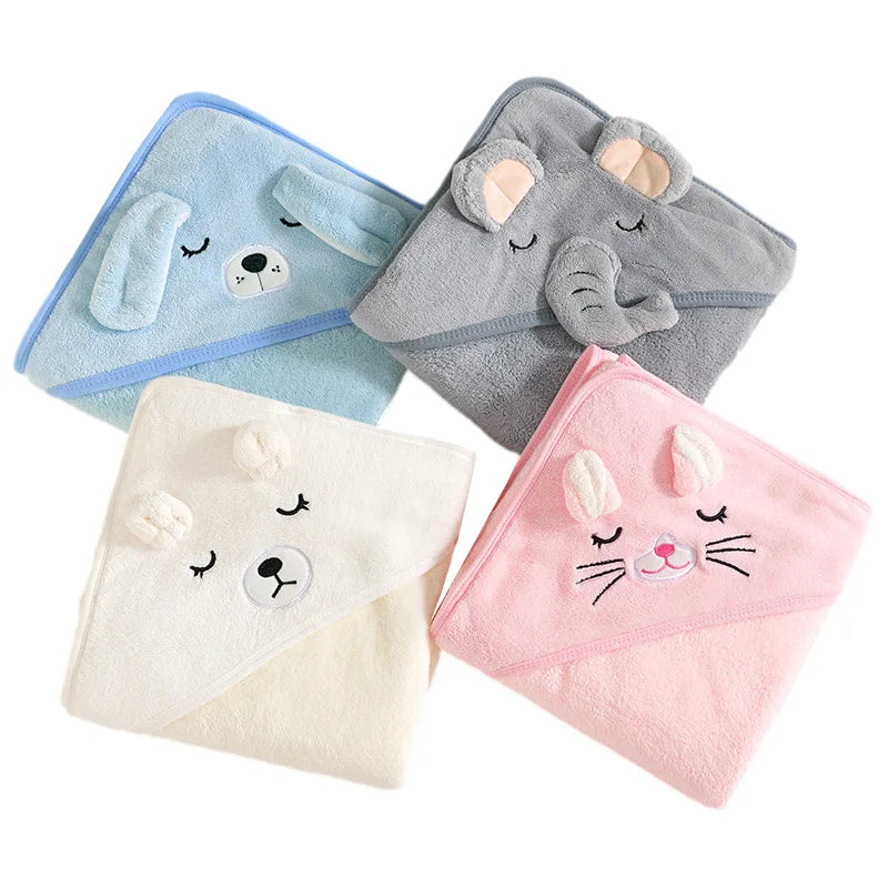 Cartoon Animal Hooded  Baby Bath Towel - Soft Newborn Towel