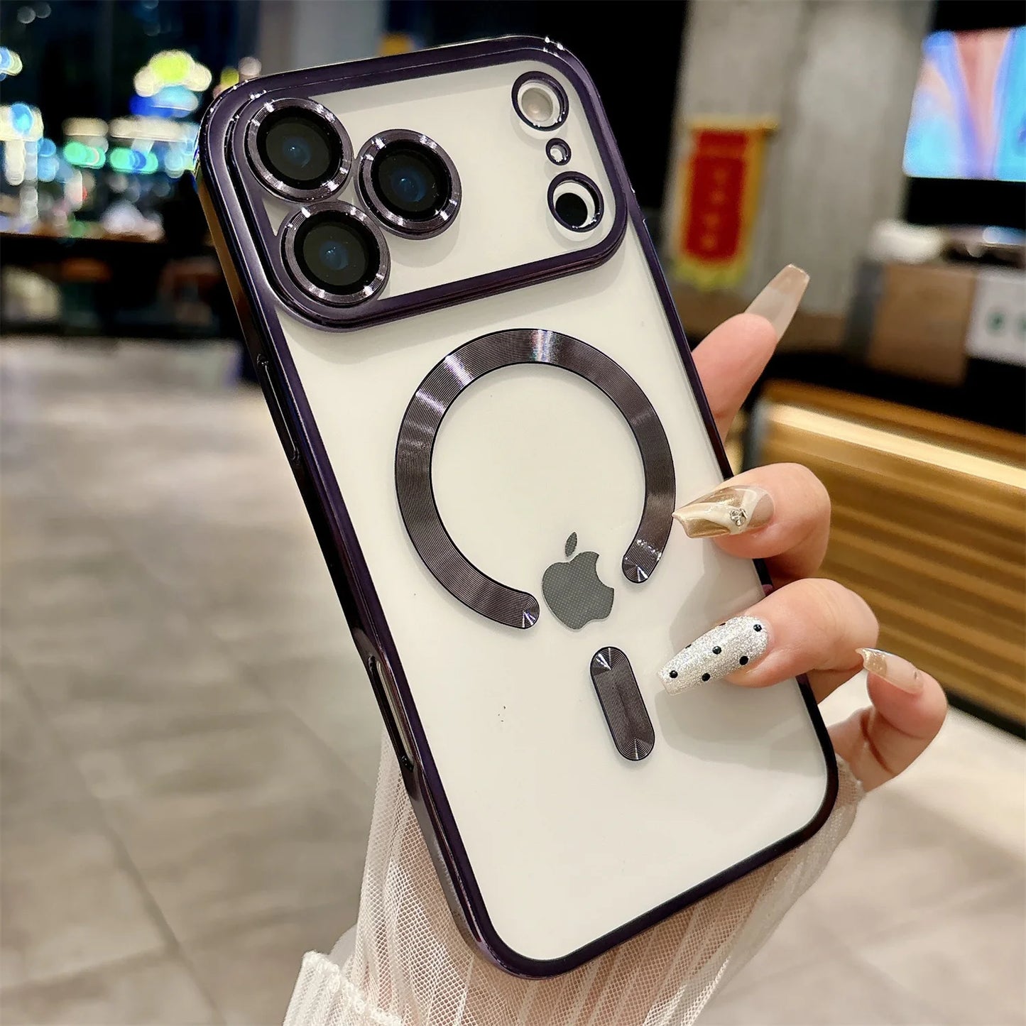 iPhone 17 /17 Pro iphone17 Air Soft Silicone Magnetic Case - Transparent  MagSafe  Cover with Full  Lens Camera Protection (Gold Frame)