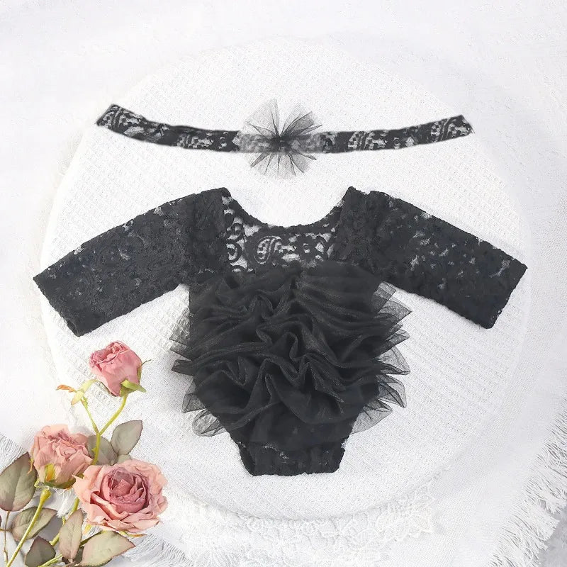 Newborn Baby Girl 2PCS Tutu Dress & Romper Set - Lace Princess Photography Outfit