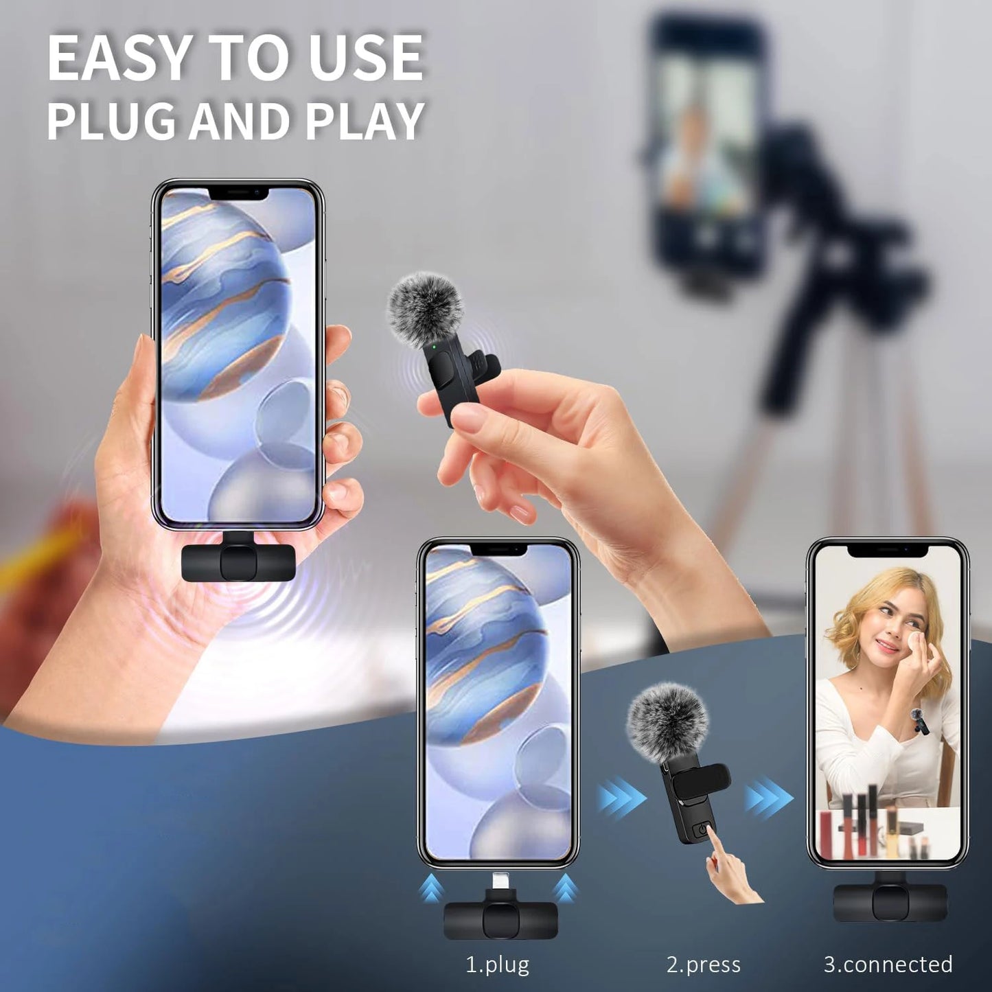 K60 Wireless Lavalier Microphone Mini Audio Video Recording Mic For iPhone,  Android &  Laptop - Perfect for  Live  Streaming,  Vlogging &  Interviews