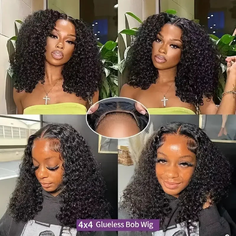 ''4x4  Glueless Bob Wig - 100% Human Hair, Natural Hairline, Beginner-Friendly''