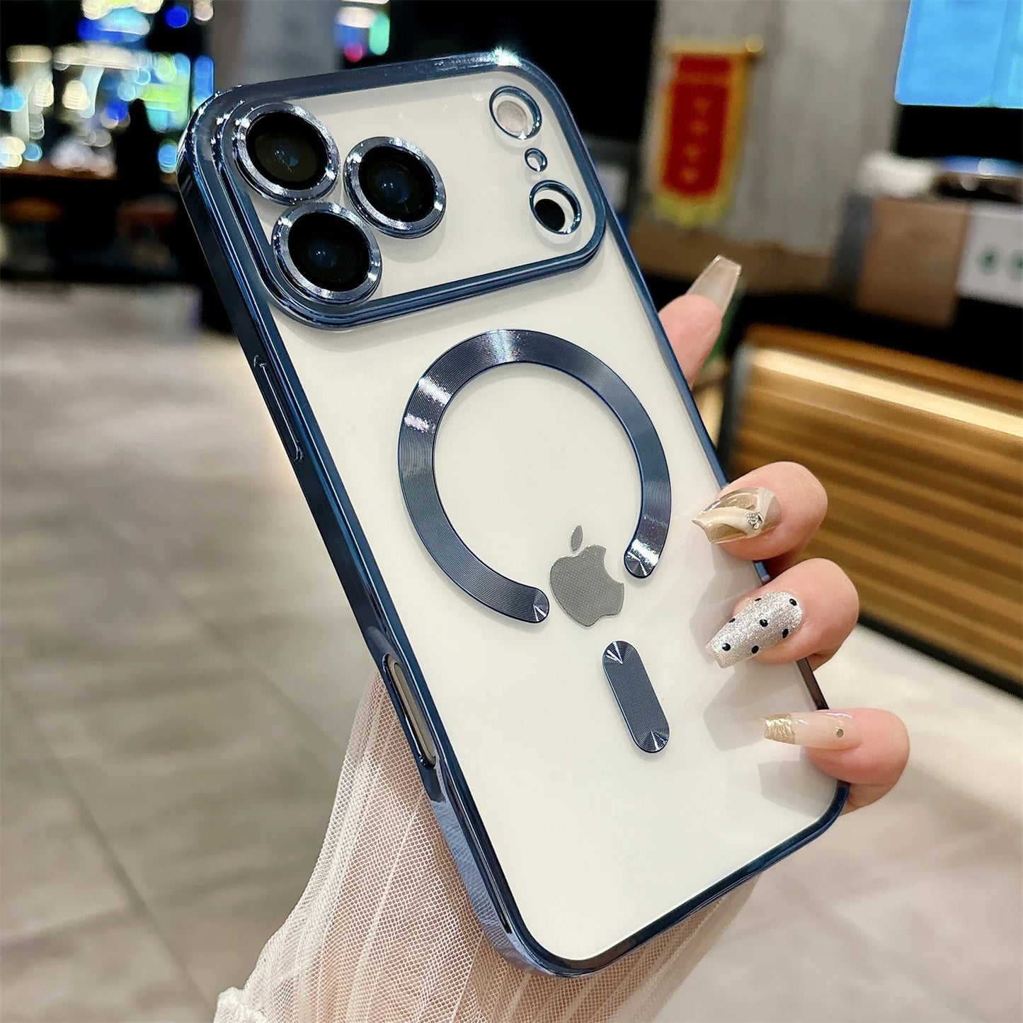 iPhone 17 /17 Pro iphone17 Air Soft Silicone Magnetic Case - Transparent  MagSafe  Cover with Full  Lens Camera Protection (Gold Frame)