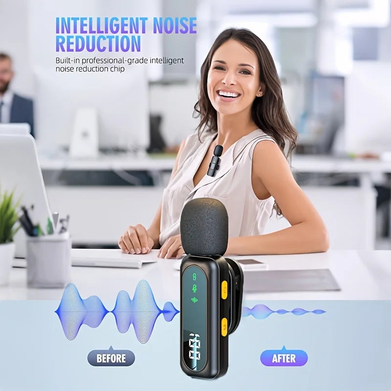 Wireless Lavalier Microphone – Professional Lapel Mic with Noise Cancellation for Vlog, Interviews & Conferences