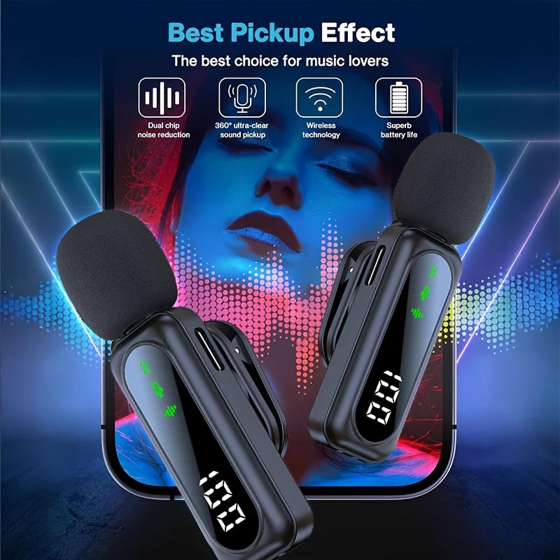 Wireless Lavalier Microphone – Professional Lapel Mic with Noise Cancellation for Vlog, Interviews & Conferences