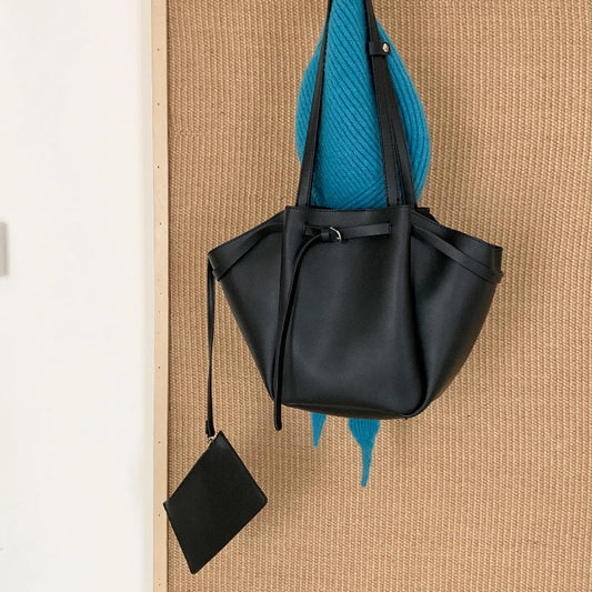 Soft PU Large Capacity Tote Bag Women Fashion Korean Style Commuter Shoulder Bag Solid Color Retro Minimalist Handbag