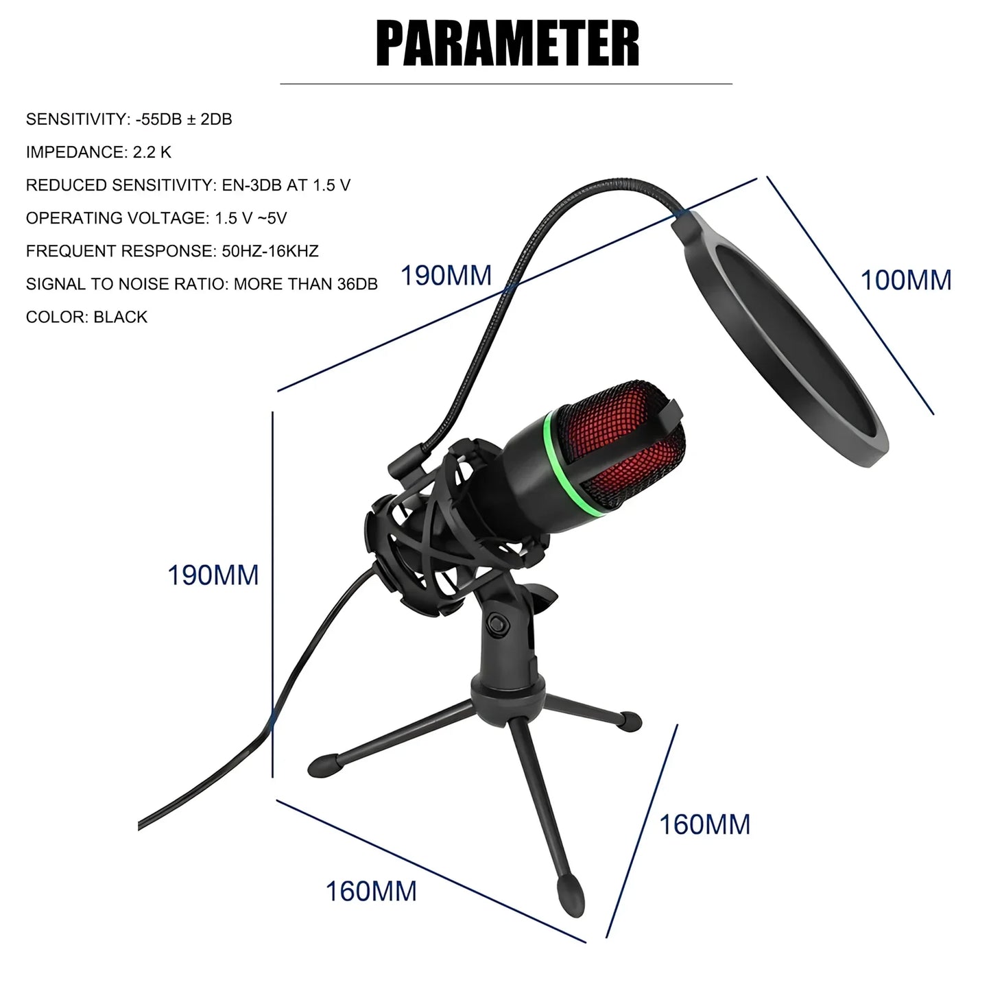 RGB Lighting Microphone Kit with Tripod Stand - Professional Condenser Mic for Streaming,  YouTube Podcast &  Recording