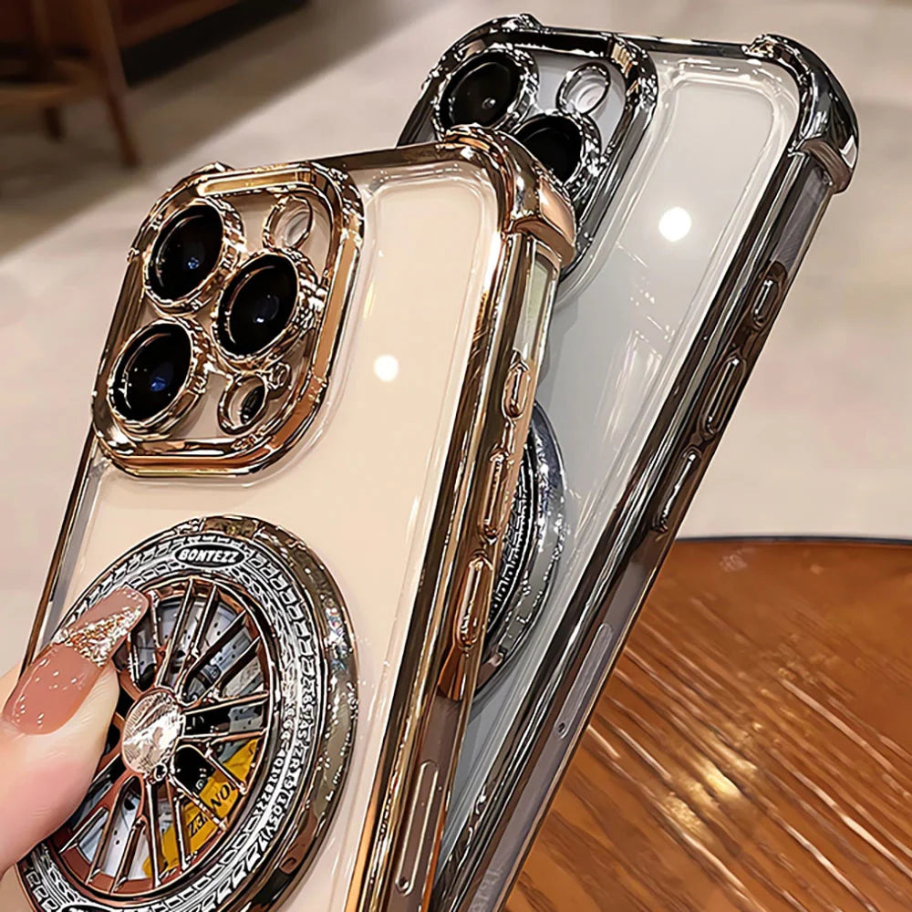 Rotating Gyro Stand Magnetic Phone Case for iPhone 16 15 14 13 12 Pro Max – Shockproof MagSafe Cover