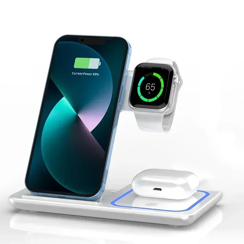 Foldable 3-in-1 Travel Wireless Charger - iPhone 12 - 16 Pro Max + Apple Watch + Air Pods