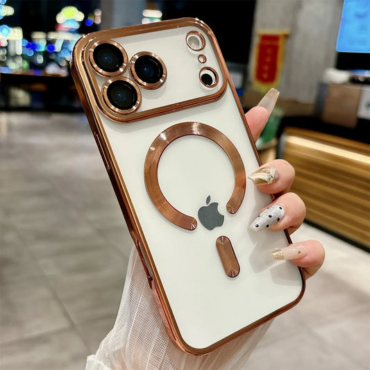 iPhone 17 /17 Pro iphone17 Air Soft Silicone Magnetic Case - Transparent  MagSafe  Cover with Full  Lens Camera Protection (Gold Frame)