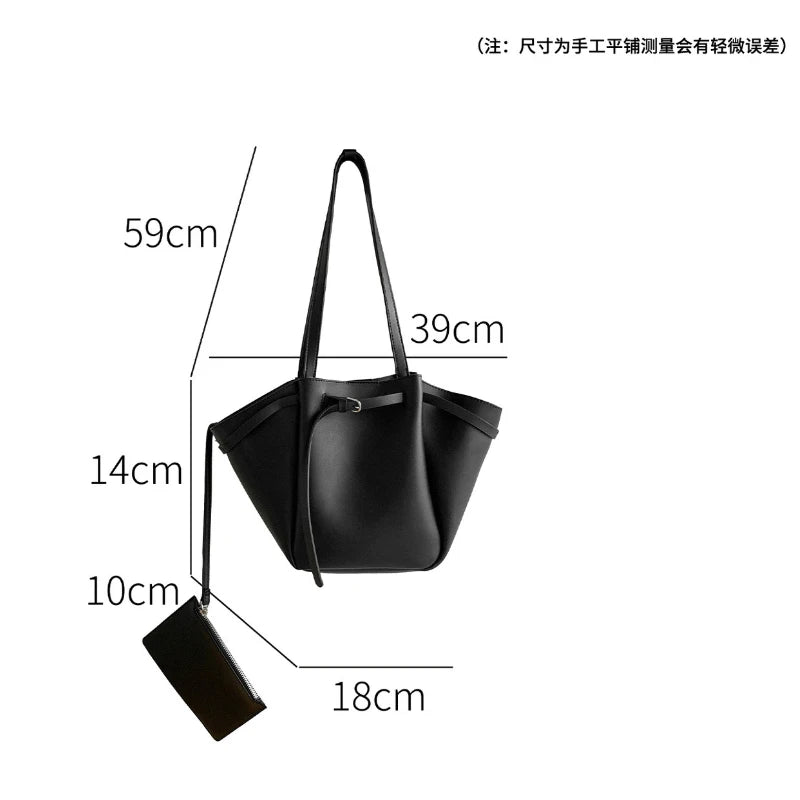 Soft PU Large Capacity Tote Bag Women Fashion Korean Style Commuter Shoulder Bag Solid Color Retro Minimalist Handbag