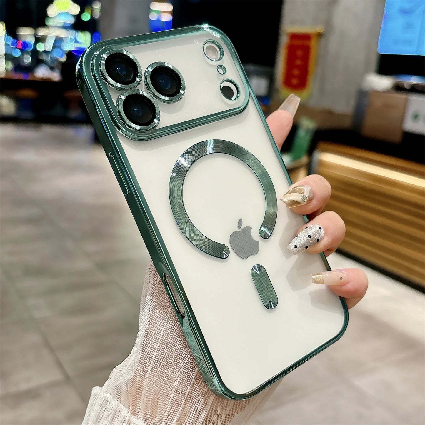 iPhone 17 /17 Pro iphone17 Air Soft Silicone Magnetic Case - Transparent  MagSafe  Cover with Full  Lens Camera Protection (Gold Frame)