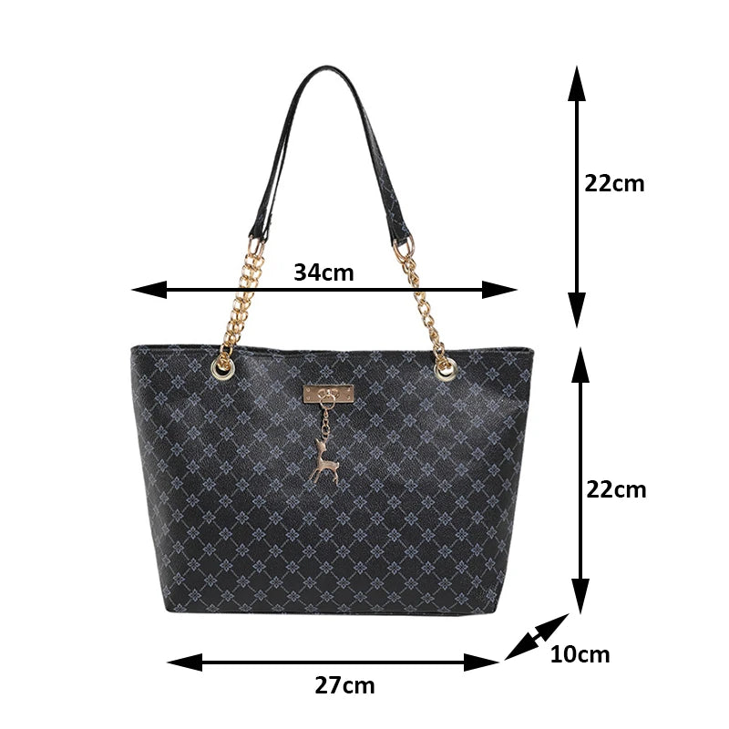 Soft Leather Large Capacity Tote Bag for Women – Textured Shoulder Handbag with Charm Accessory