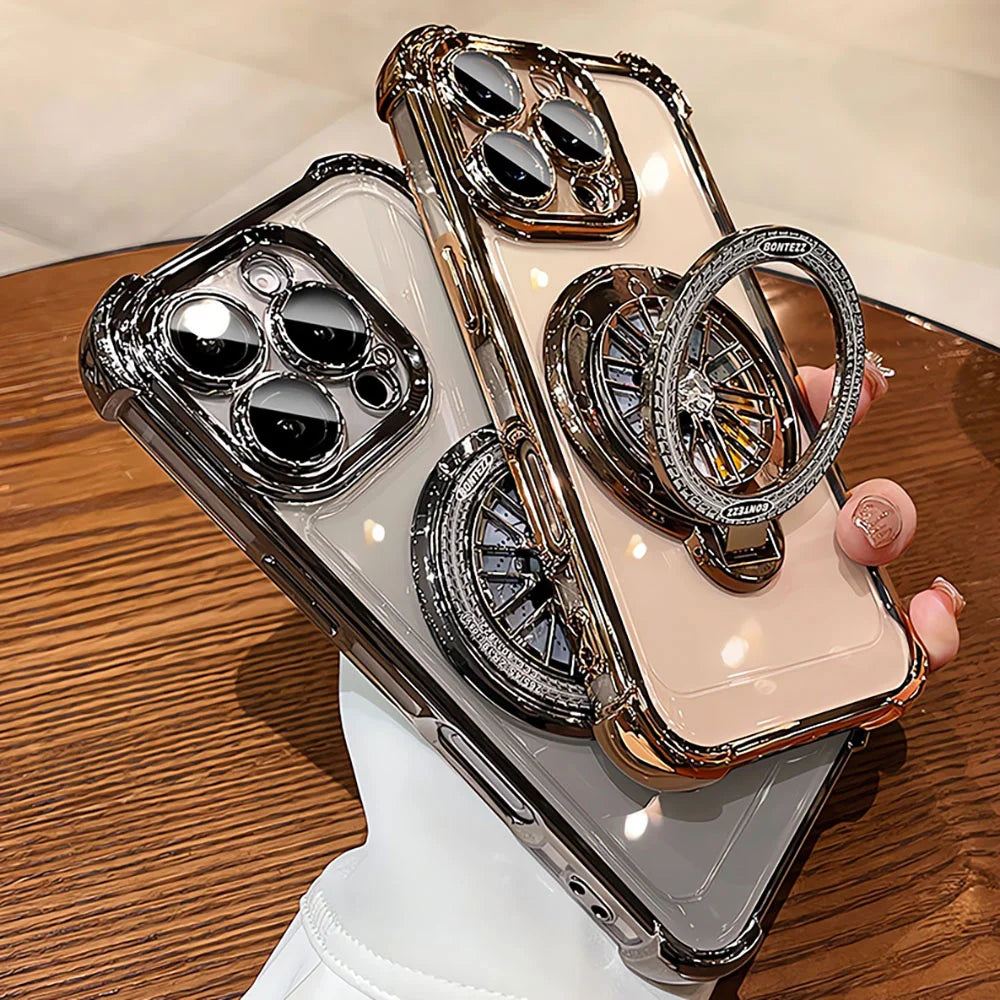 Rotating Gyro Stand Magnetic Phone Case for iPhone 16 15 14 13 12 Pro Max – Shockproof MagSafe Cover