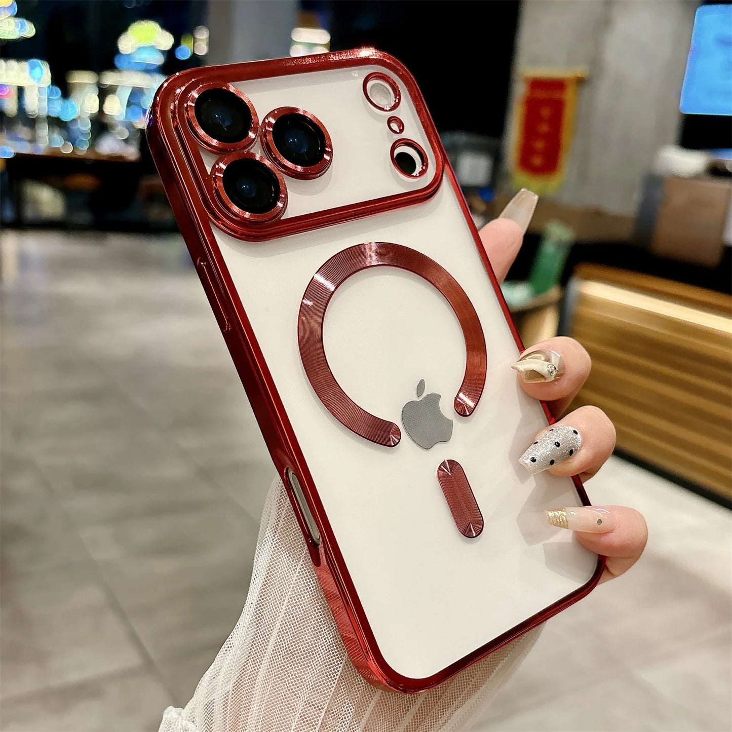 iPhone 17 /17 Pro iphone17 Air Soft Silicone Magnetic Case - Transparent  MagSafe  Cover with Full  Lens Camera Protection (Gold Frame)