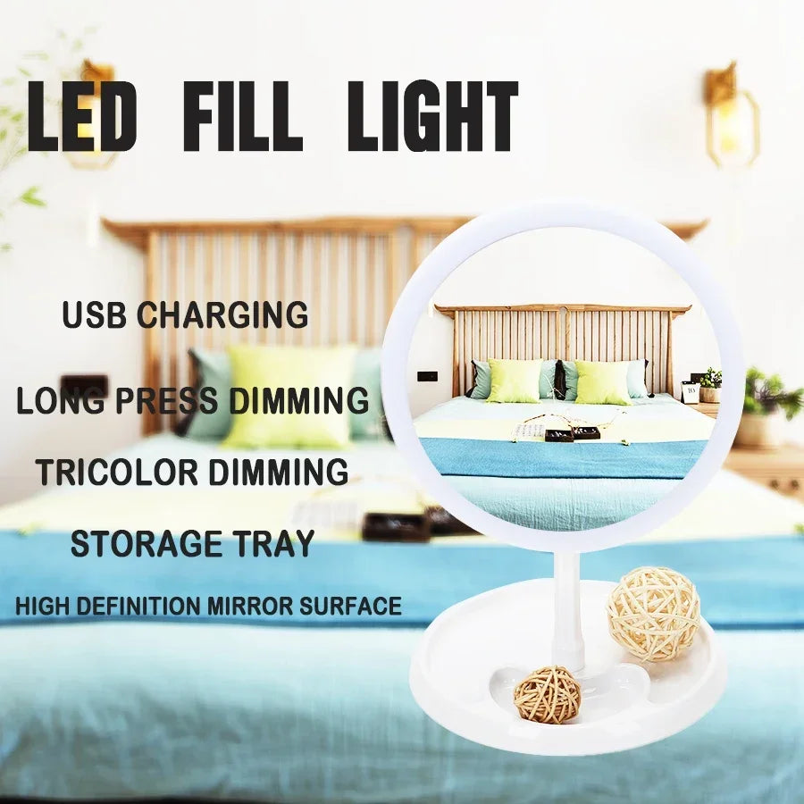 Adjustable Round LED Vanity Mirror - USB Rechargeable Makeup Mirror
