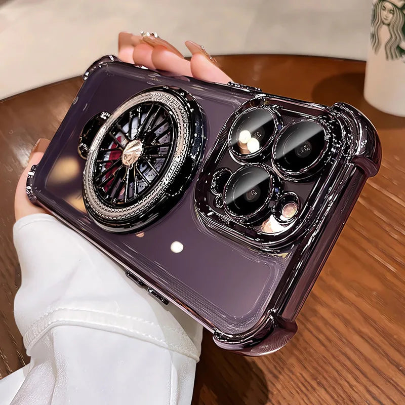 Rotating Gyro Stand Magnetic Phone Case for iPhone 16 15 14 13 12 Pro Max – Shockproof MagSafe Cover