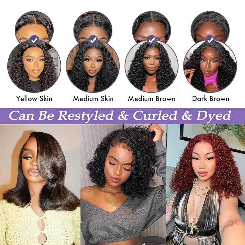 250 % Density Glueless   Deep Wave   Bob Wig - 10 Inch 5x5   Lace Front Human  Hair   (Ready to Wear)