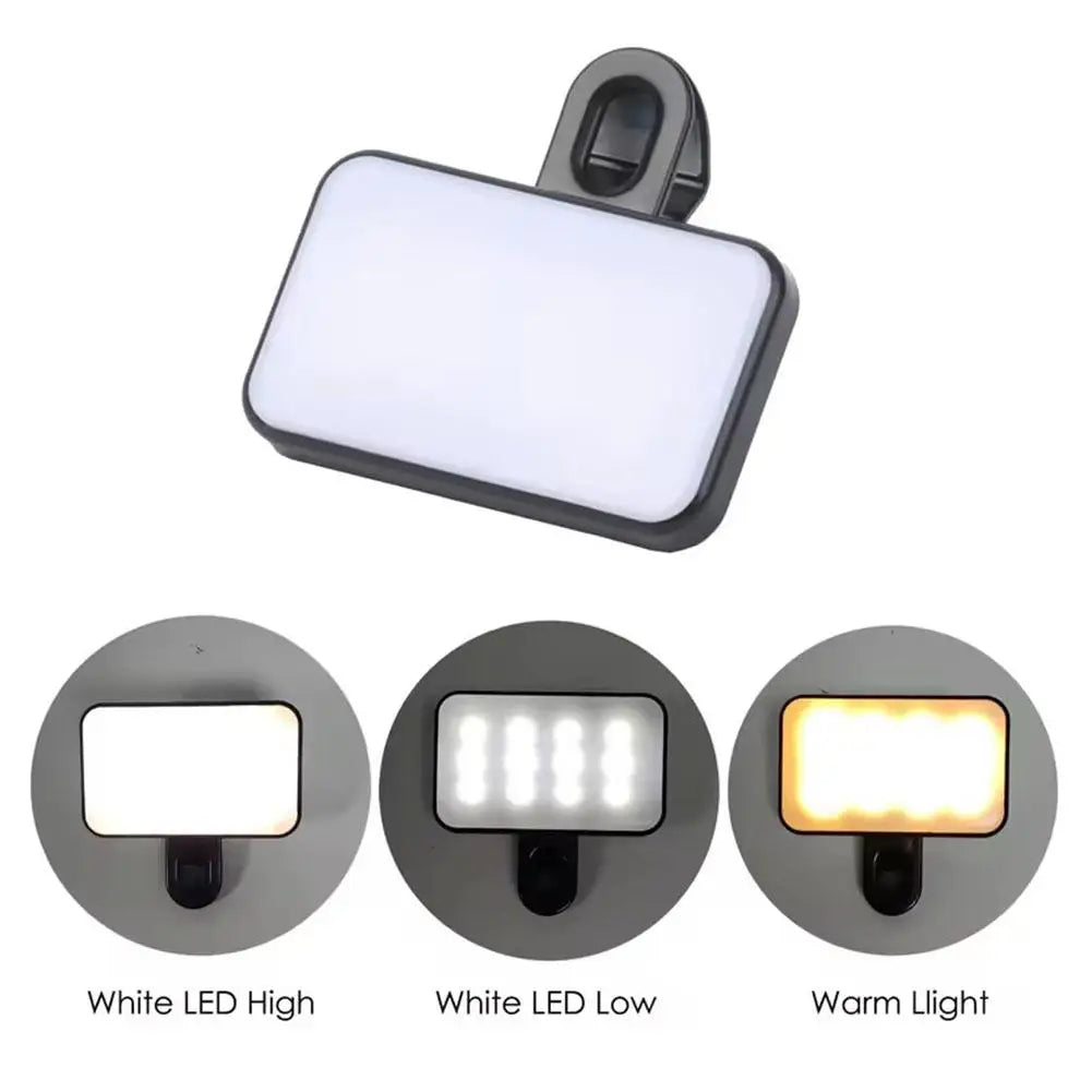 New Portable Mini Selfie Fill Light - 3  Modes,  Adjustable Brightness,  Rechargeable Clip- On For Mobile Phones &  Laptops