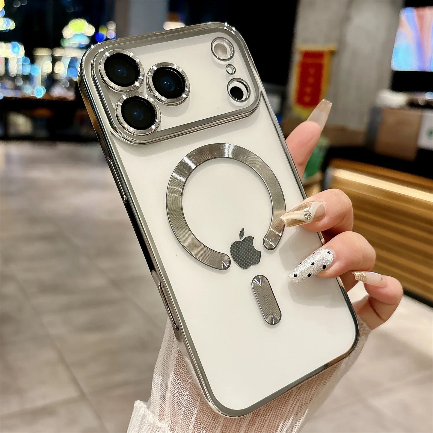 iPhone 17 /17 Pro iphone17 Air Soft Silicone Magnetic Case - Transparent  MagSafe  Cover with Full  Lens Camera Protection (Gold Frame)