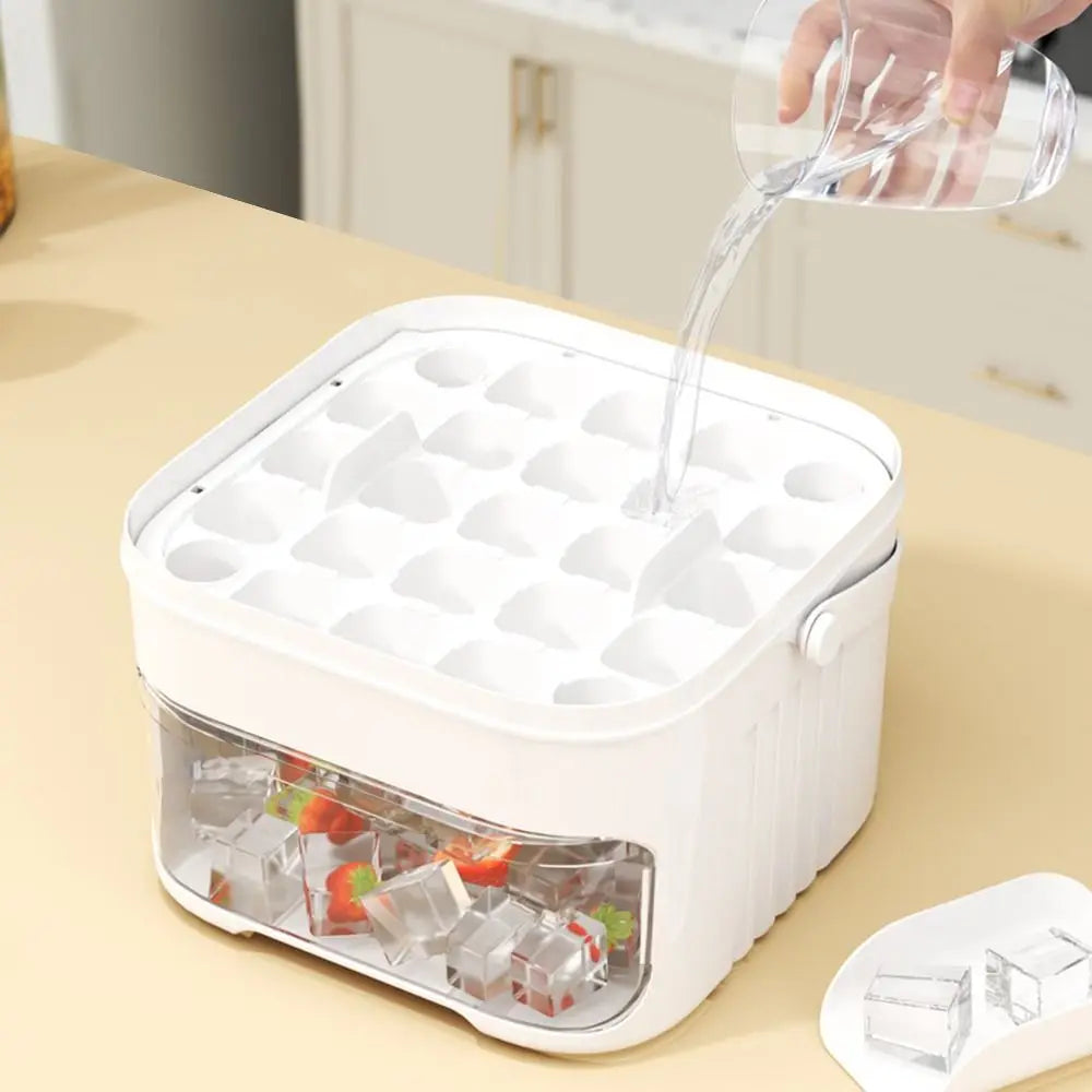 Portable Mini Ice Cube Maker for Home and Travel Quick and Compact Design (White / Red)