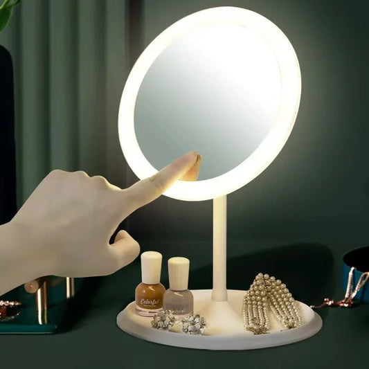 Adjustable Round LED Vanity Mirror - USB Rechargeable Makeup Mirror