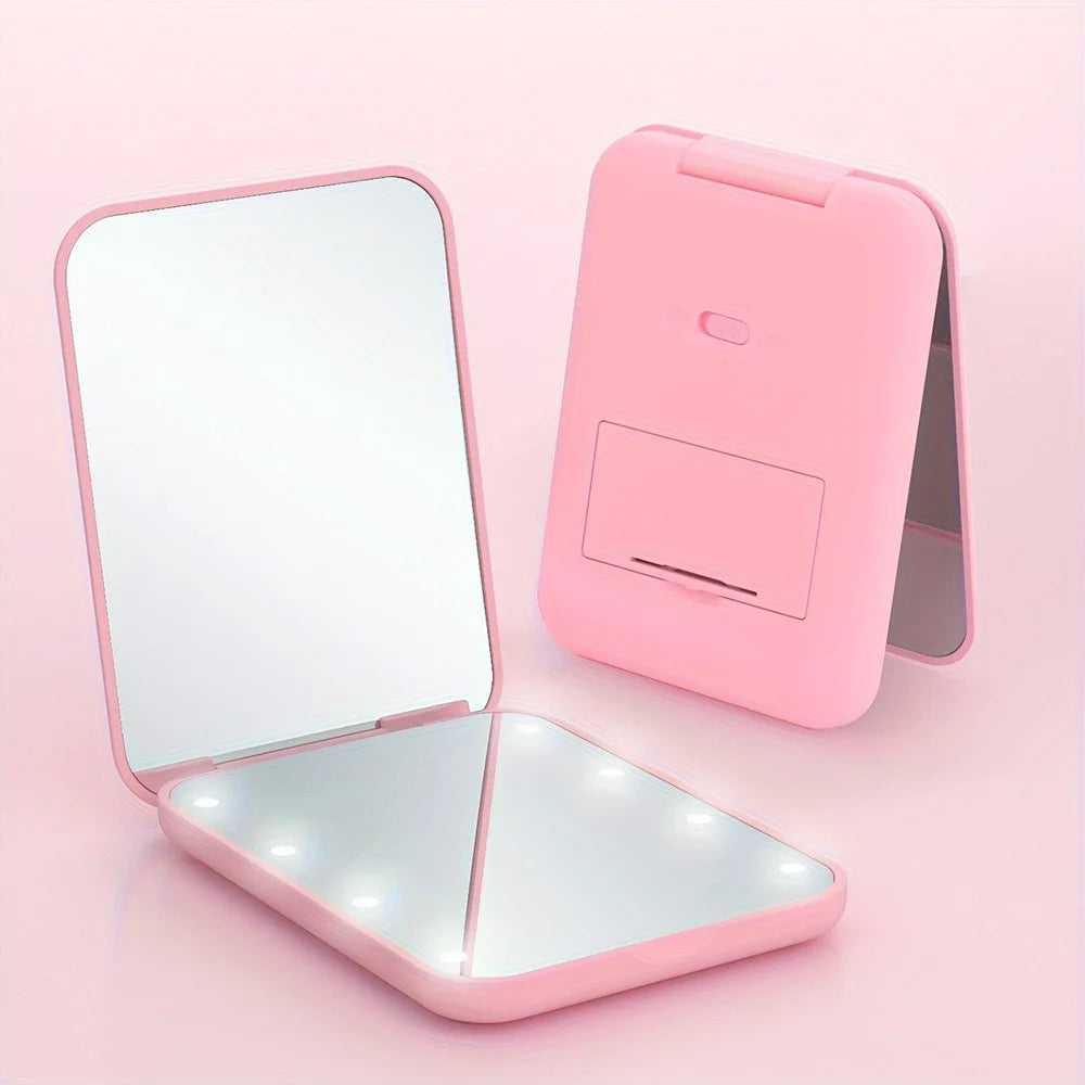 LED Lighted  Mini Compact Mirror - Foldable & Portable