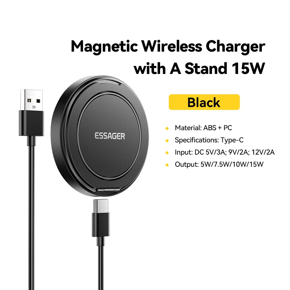 Magnetic Wireless Charger with  Holder -  15W Fast Charging  for  Smartphones