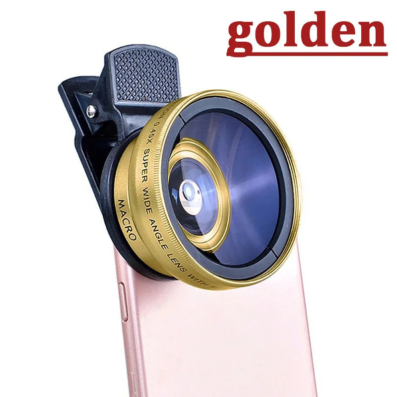 2 IN 1 Lens Universal Clip 37mm Mobile Phone Lens  0.45X  Super Wide + Macro HD  For iPhone &  Android