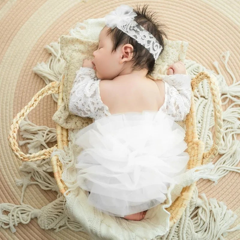 Newborn Baby Girl 2PCS Tutu Dress & Romper Set - Lace Princess Photography Outfit
